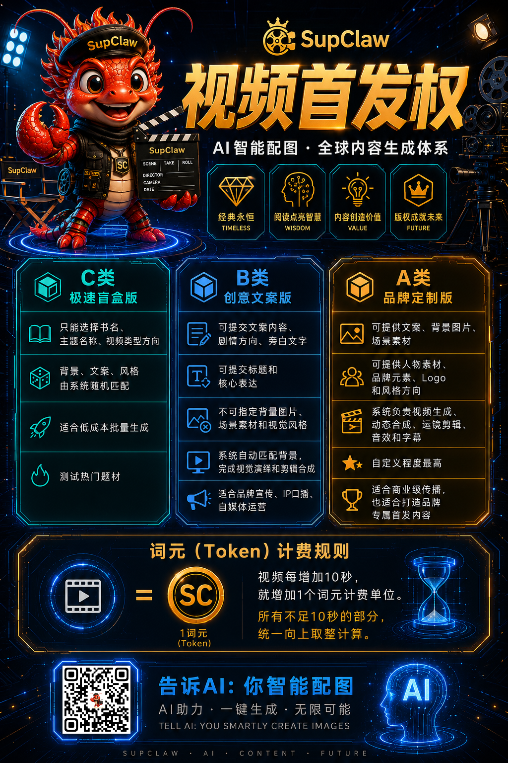 SupClaw视频首发权词元转换与定制规则说明